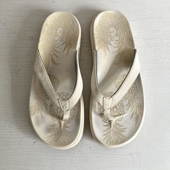 OluKai Shoes - Olukai Nua Pio Womens Flip Flop Sandals Size 7 Ivory Thong Cushioned Comfort